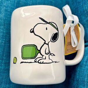 Rae Dunn Peanuts White Mug with Snoopy Pickleball Design